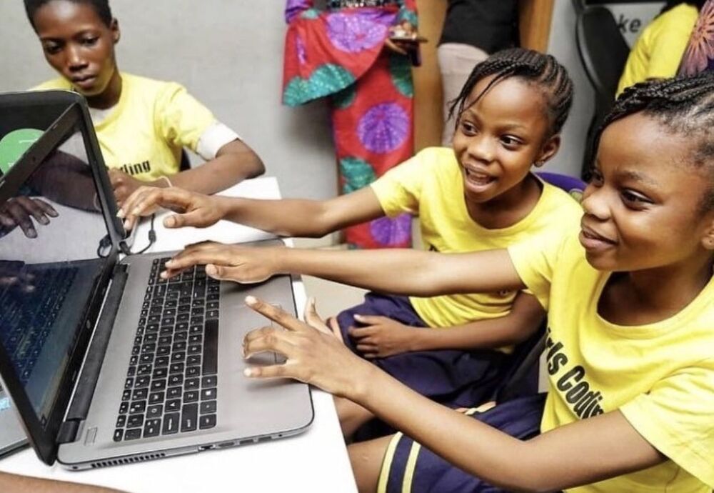 Girls learning digital skills